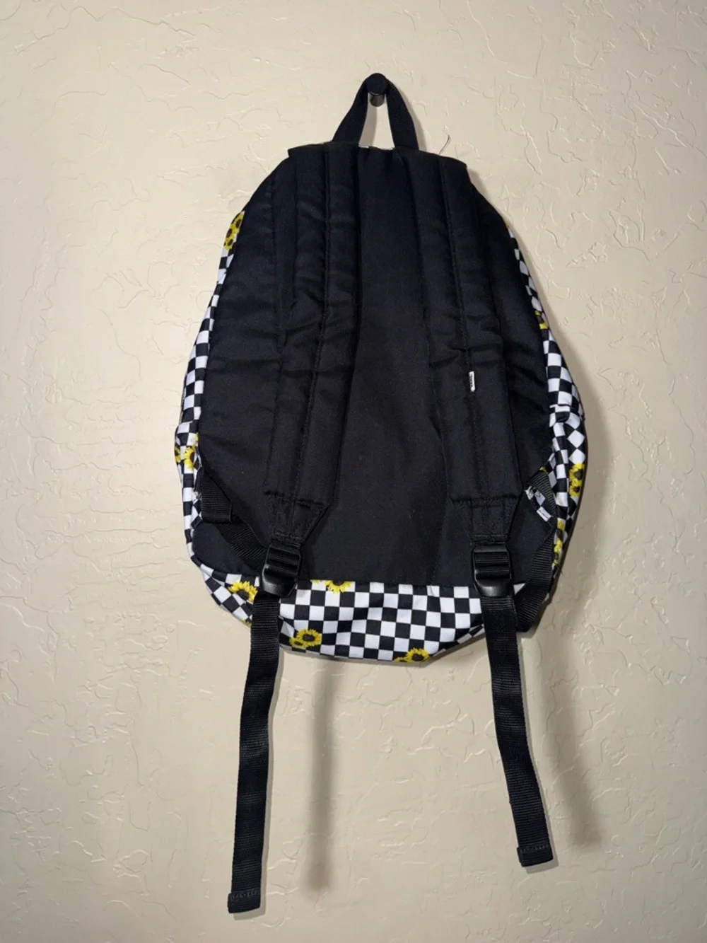 Vans black and white checker print sunflowers school size backpack